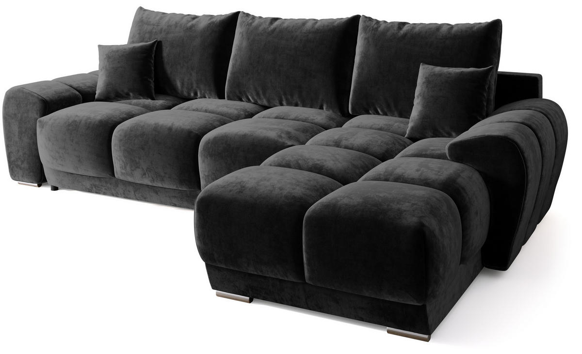ECKSOFA Nubes mit Schlaffunktion Schwarz - Schwarz Hochglanz/Silberfarben, Kunststoff/Textil (290/180cm) - Bromarkt
