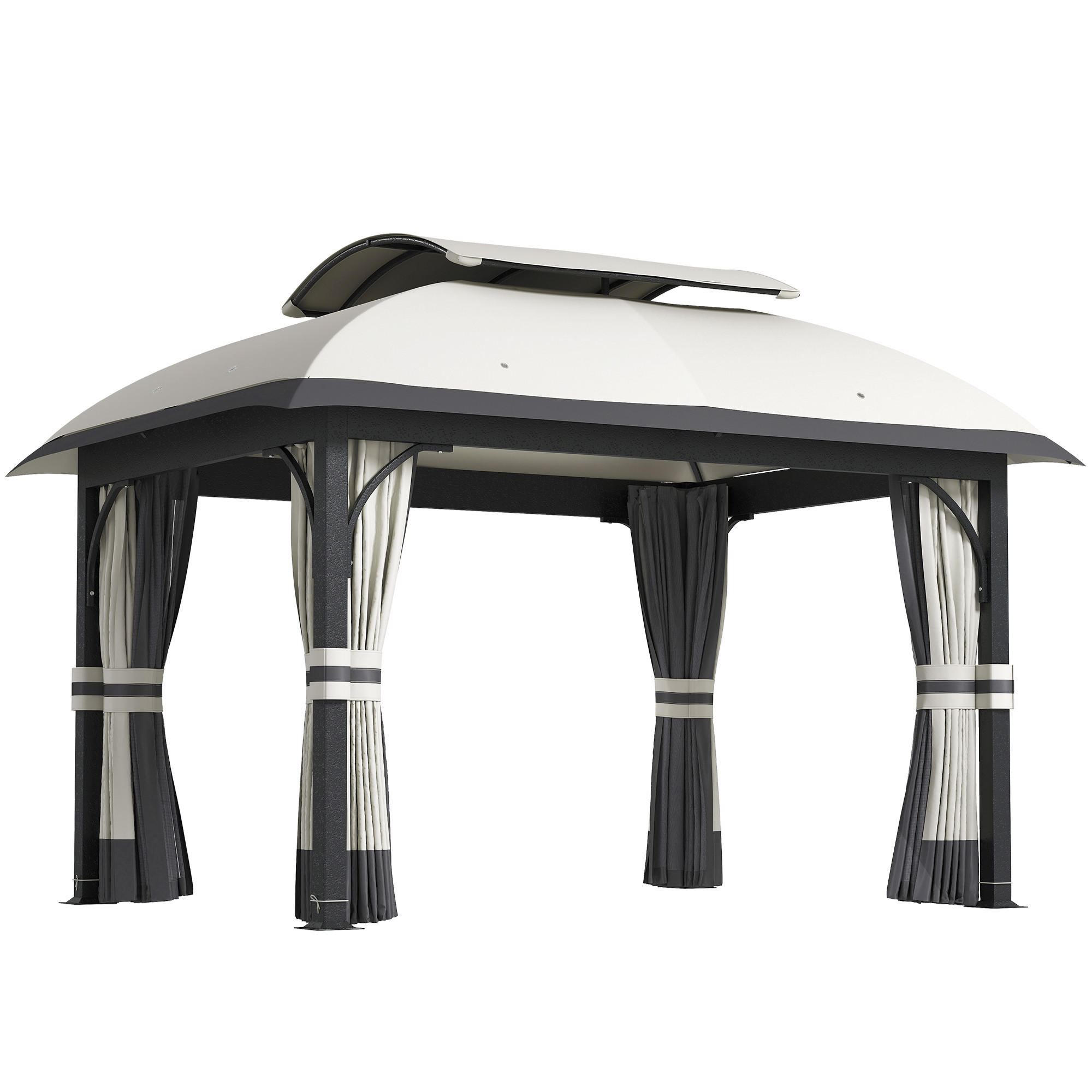 PAVILLON mit Doppeldach - Hellgrau, Metall (330/294/395cm) - Outsunny