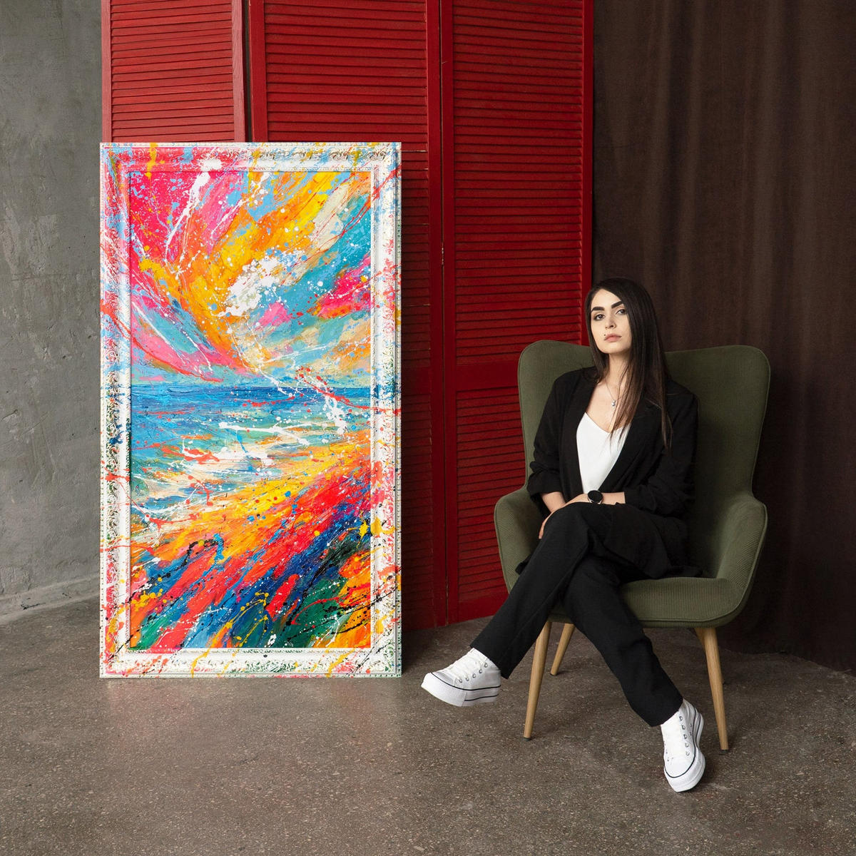 GEMÄLDE Glanz des Horizonts Schattenfugenrahmen Weiß 140x70 cm - Weiß, Holz (140/70cm) - YS-art gallery