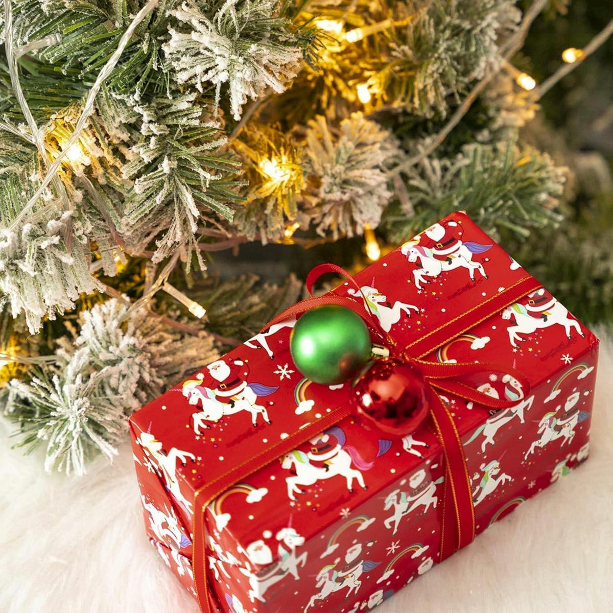 GESCHENKPAPIER Wendbar 43,2 cm x 10 m Weihnachtsmann Einhorn Streifen - Multicolor, Papier (4/44/4cm)