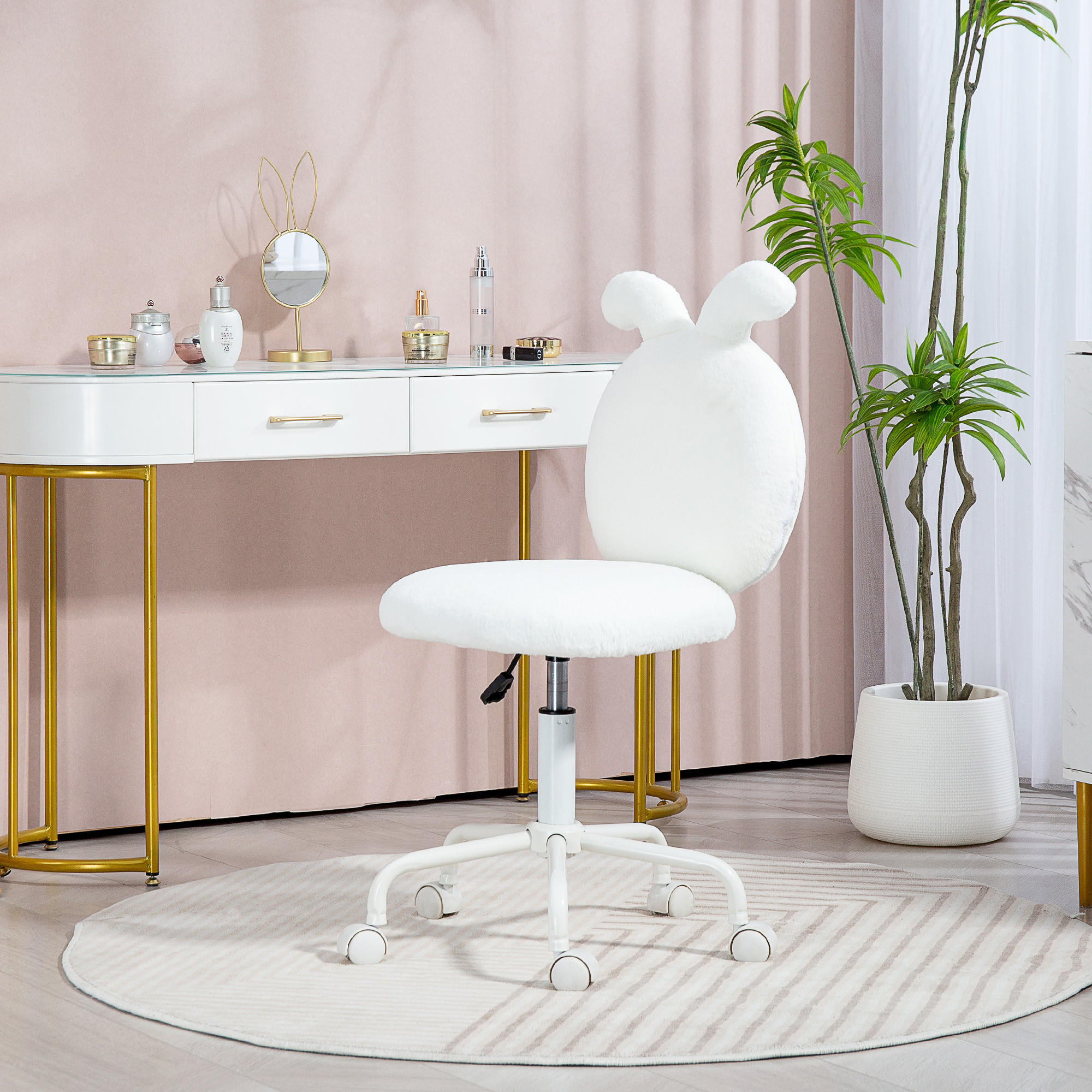 BÜROSTUHL Höhenverstellbar Schreibtischstuhl mit Hasenohren, Samtoptik, Weiß - Weiß, Kunststoff (45/90/52cm) - HOMCOM