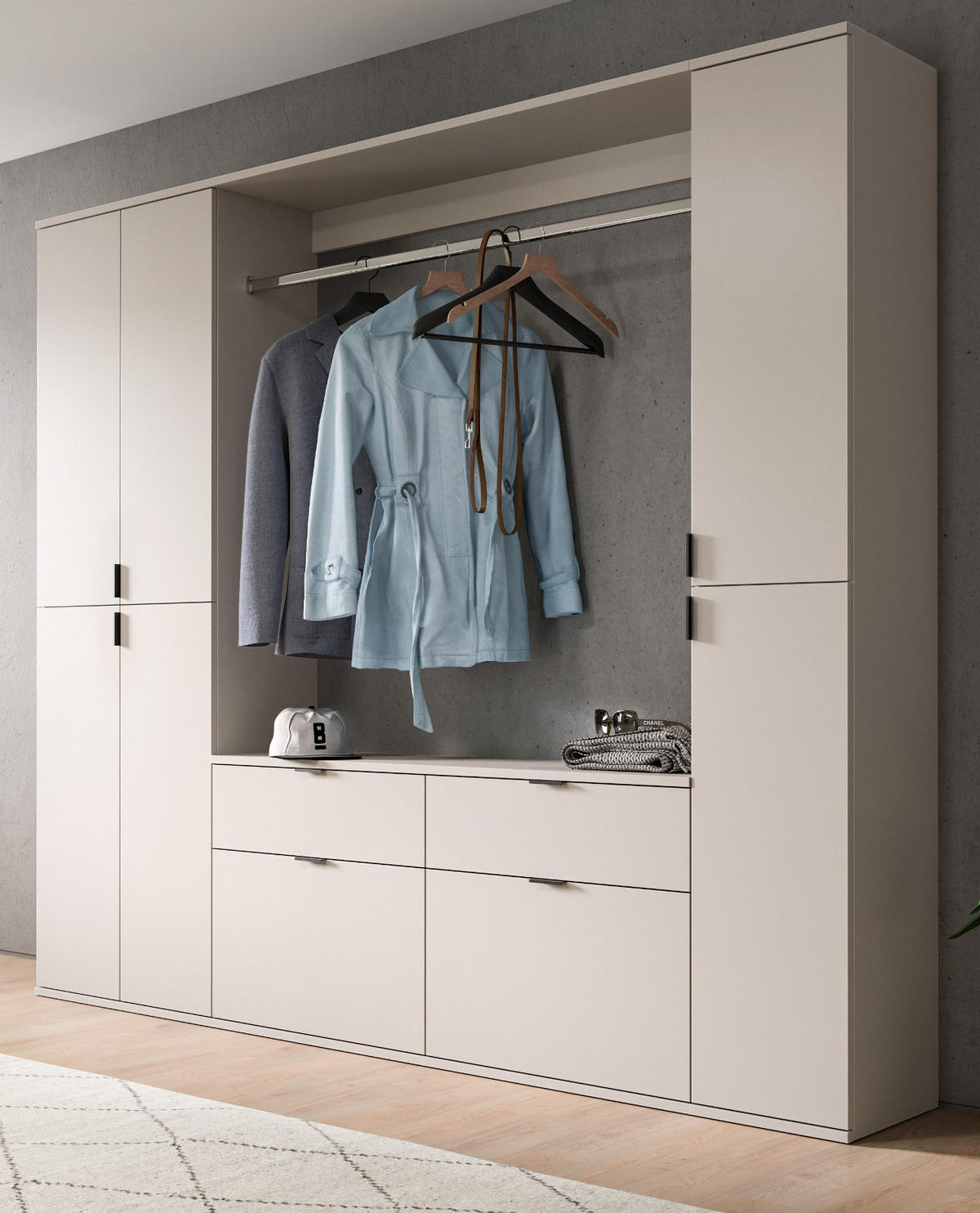 GARDEROBEN-SET Kaschmir 212 x 193 cm, Garderobenschrank mit viel Stauraum - Kaschmir/Schwarz, Holzwerkstoff/Metall (212/193/34cm) - Inn.Furn