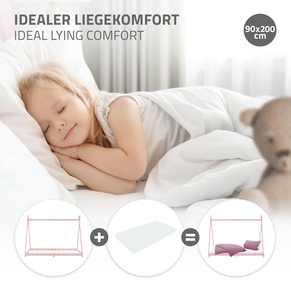 KINDERBETT Tipi 90x200 cm Rosa - Pink, Holz (90/200cm) - ML-DESIGN