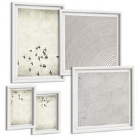 BILDER SET 5er Set - 50x50 cm & 20x30 cm & 40x60 cm Weißer Rahmen - Minimalistische Vogelmalerei - Weiß, Kunststoff (40/60cm) - TULUP