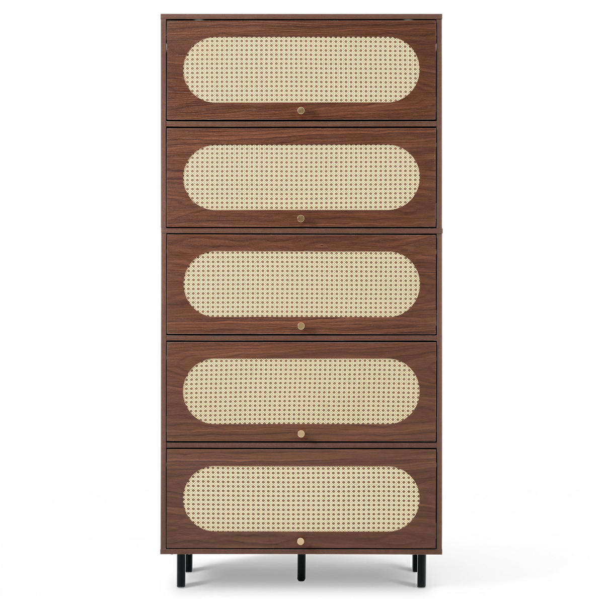 BUFFET 80/40/163 cm in Nussbaum mit Rattanfronten und 5 Klappen - Walnussfarben, Holzwerkstoff (80/163/40cm) - Flora Grace