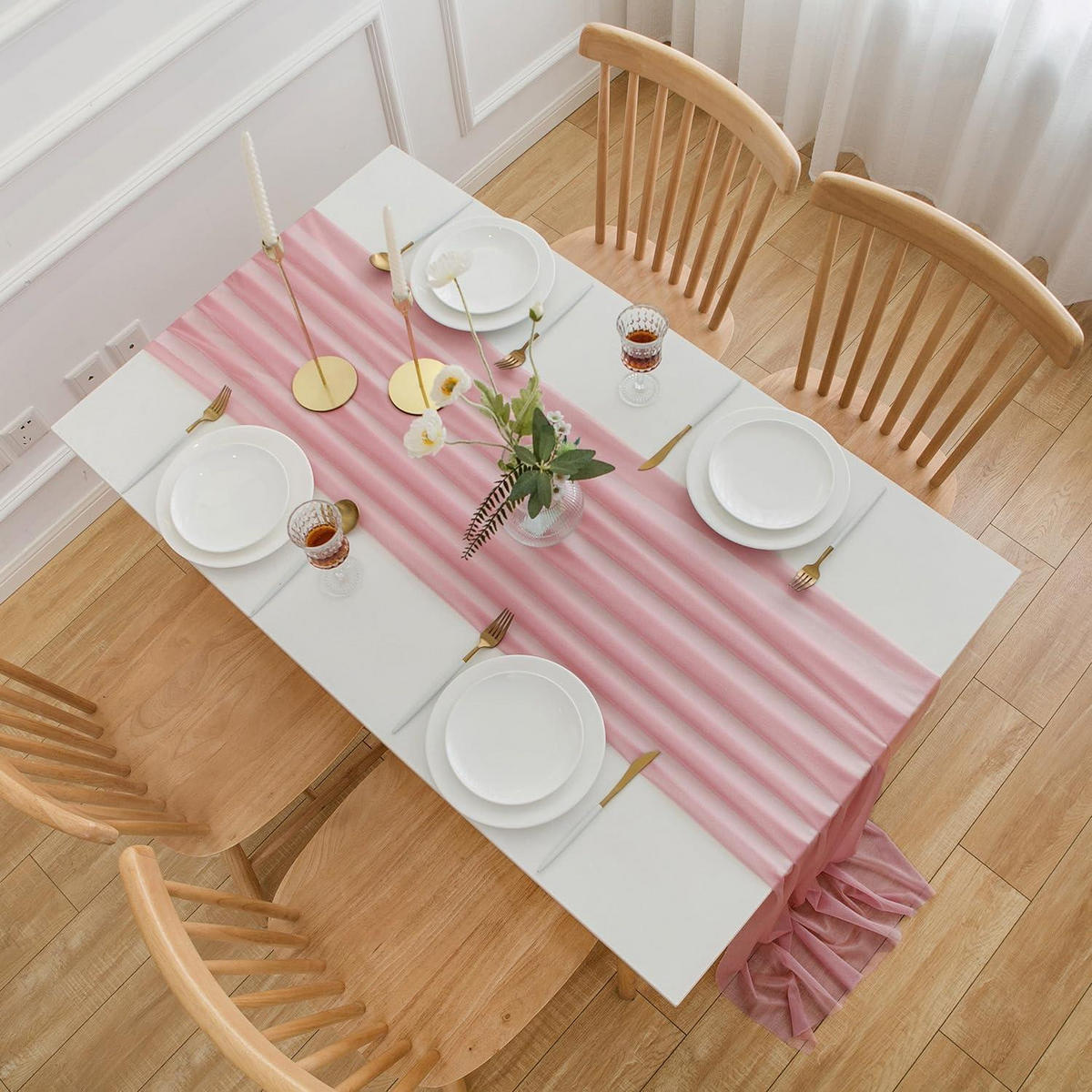 TISCHLÄUFER Chiffon Altrosa 70 x 300 cm - Rosa, Textil (75/3/1.5cm)