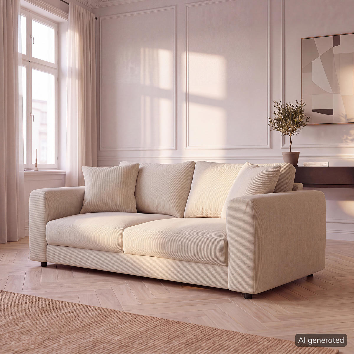 2,5-SITZER SOFA - Beige/Schwarz, Holz/Kunststoff (182/79/106cm) - home24