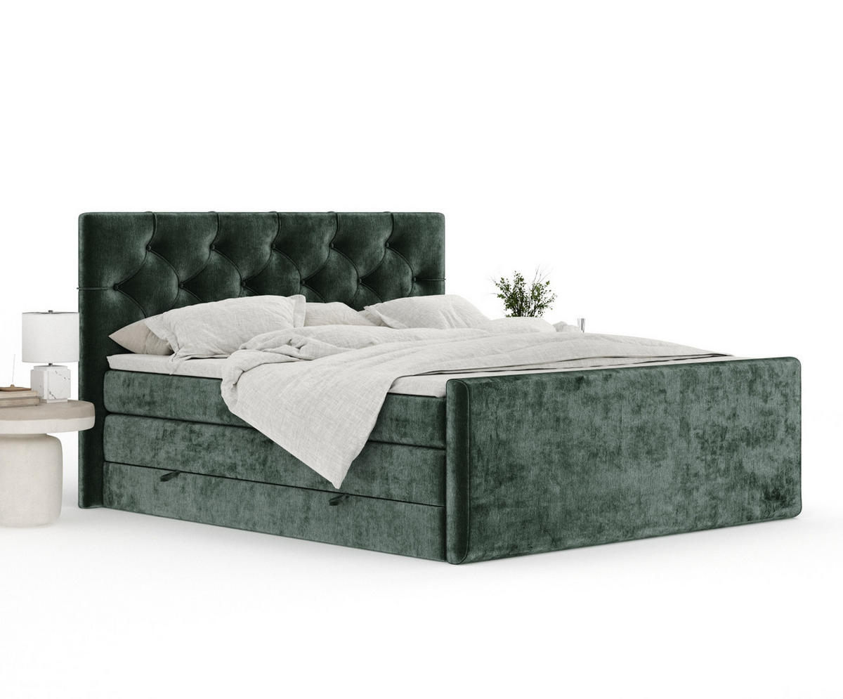 BOXSPRINGBETT Hugo Grün 140/200 cm - Schwarz/Grün, Holz/Holzwerkstoff (140/200cm) - Maison de Reve