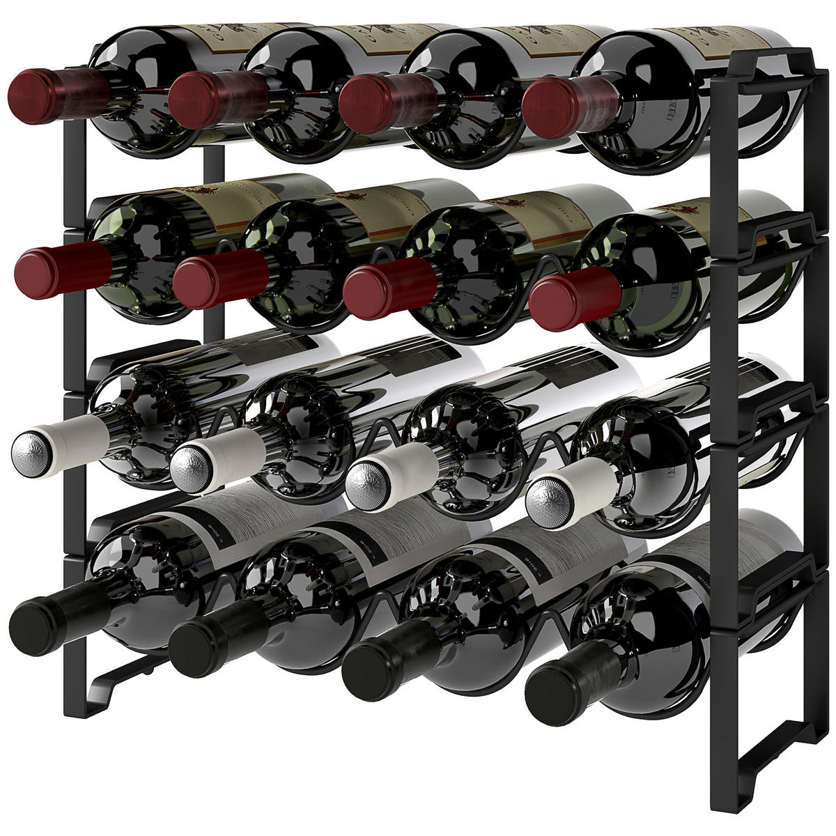 WEINREGAL, 4-stufig, Metall, freistehend, 16 Flaschen, schwarz - Multicolor, Metall (42.5/41/16.5cm) - FORIOUS