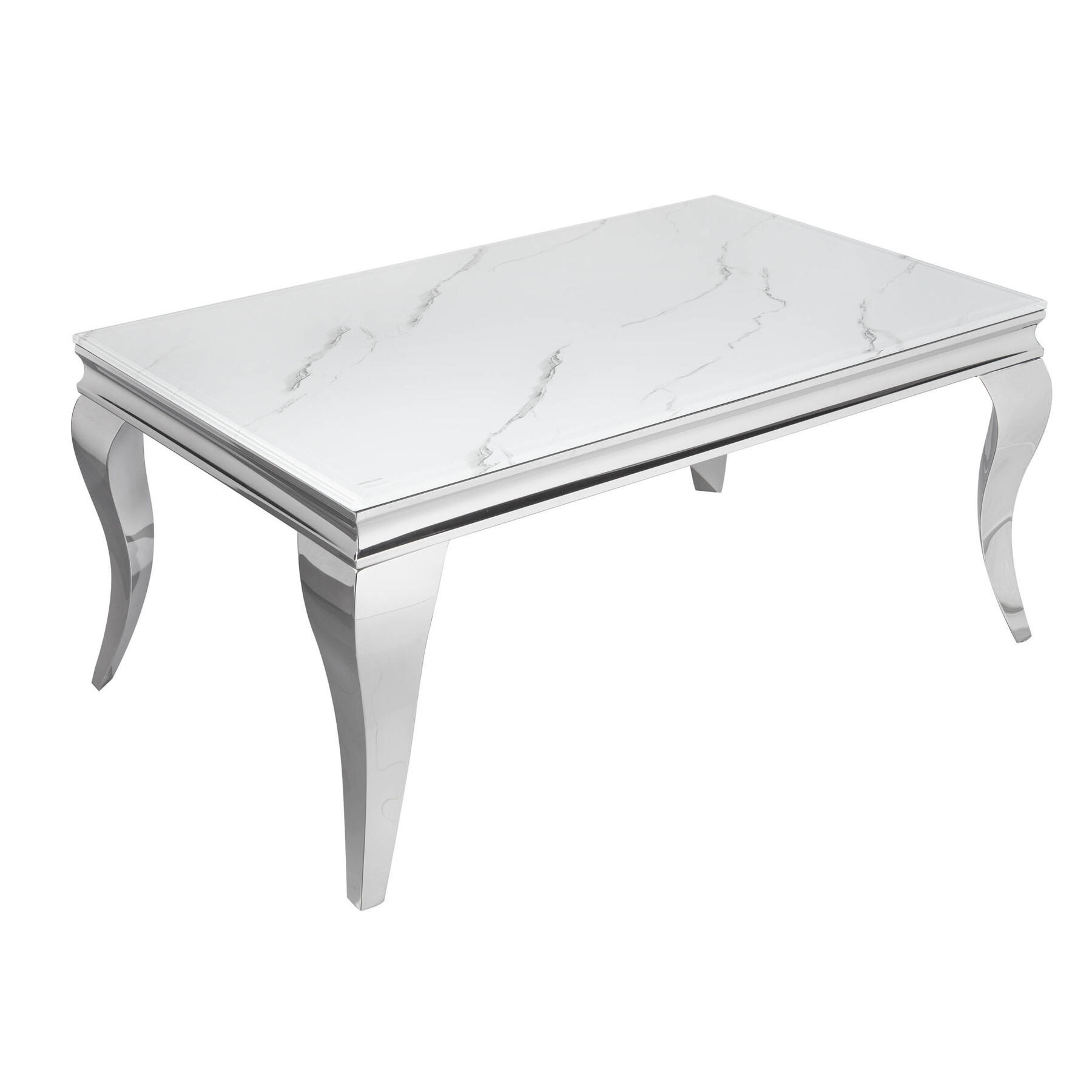 COUCHTISCH MODERN BAROCK Marmor rechteckig Grau|Silber|Weiß 100cm - Silberfarben/Weiß, Glas/Stein (60/100/45cm) - riess-ambiente