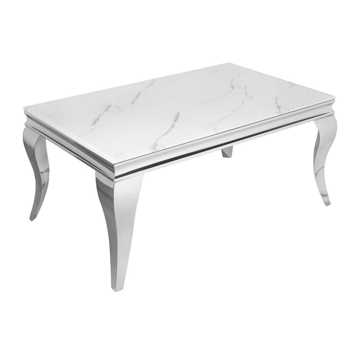 COUCHTISCH MODERN BAROCK Marmor rechteckig Grau|Silber|Weiß 100cm - Silberfarben/Weiß, Glas/Stein (60/100/45cm) - riess-ambiente