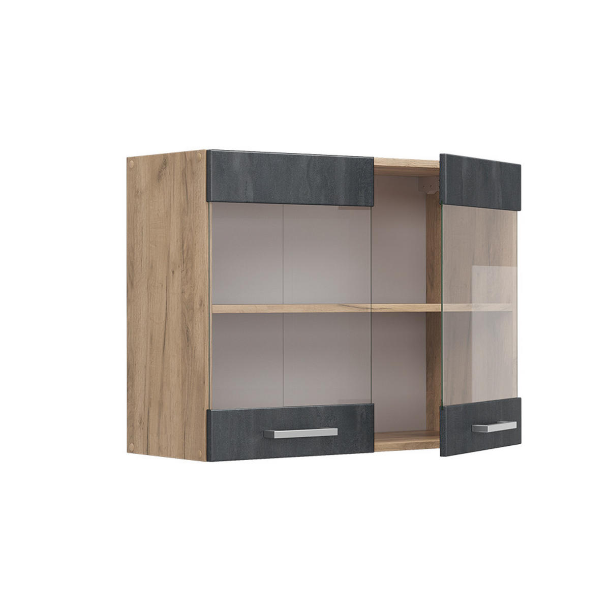 KÜCHENGLASSCHRANK R-Line Schwarz Beton 80 cm - Honigeiche/Eiche Wotan, Holzwerkstoff (80/60/31cm) - Vicco