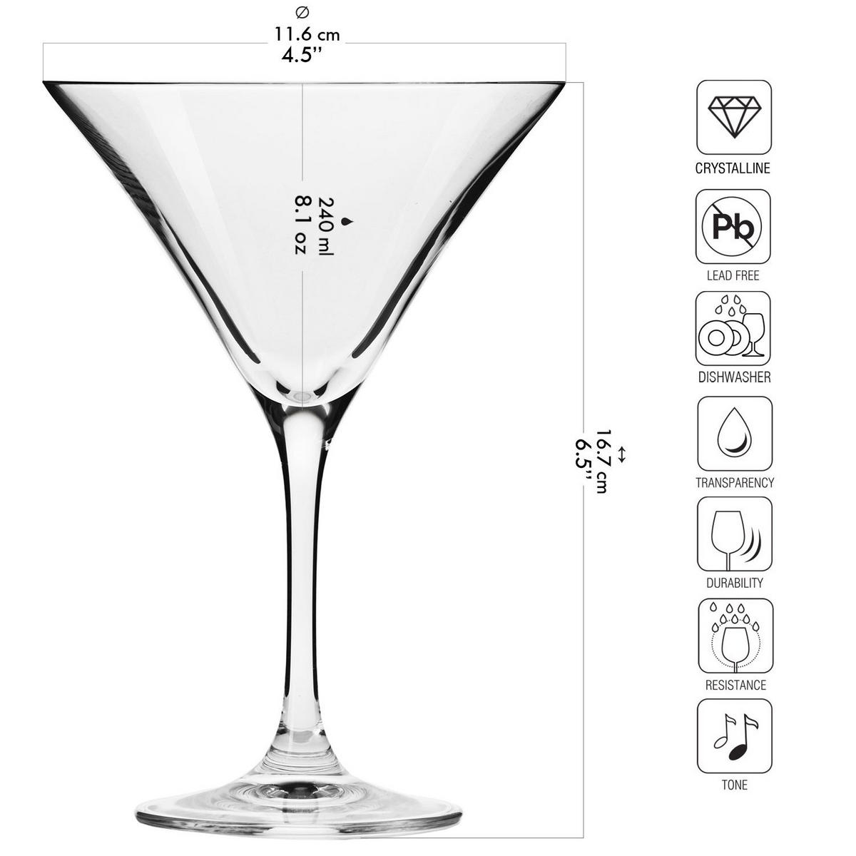 MARTINI COCKTAILGLÄSER, 6er-Set, 240 ml - Transparent, Glas (0.24L) - Krosno Glass