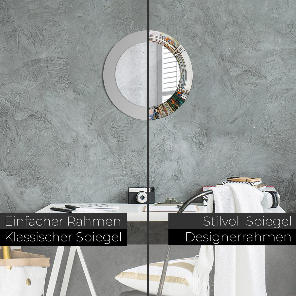 SPIEGEL Ø50 cm Rund mit Aufdruck - Goldfarben, Glas (50/50/0.4cm) - TULUP