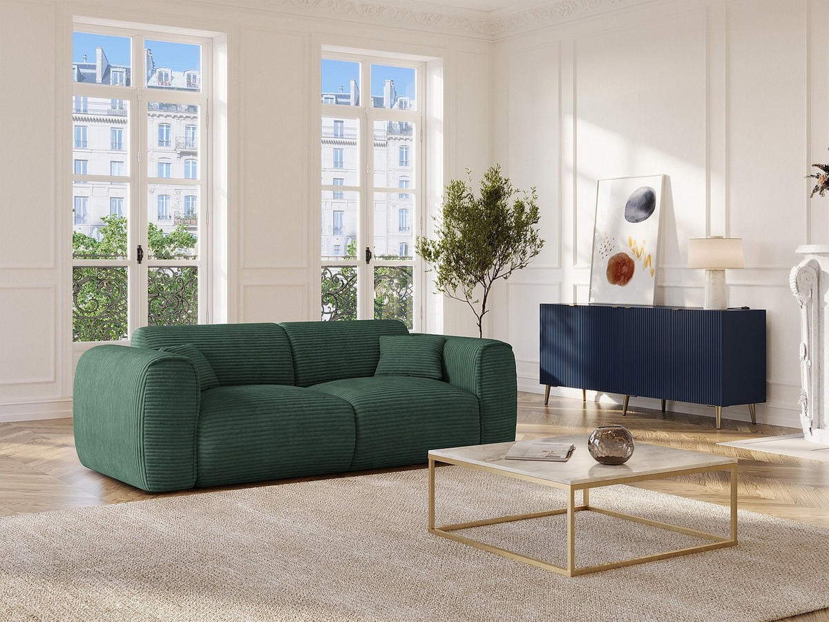 SCHLAFSOFA - 3 Personen - Samt, Stoff - Tannengrün - - Waldgrün, Textil (216/73/100cm) - Vente-Unique