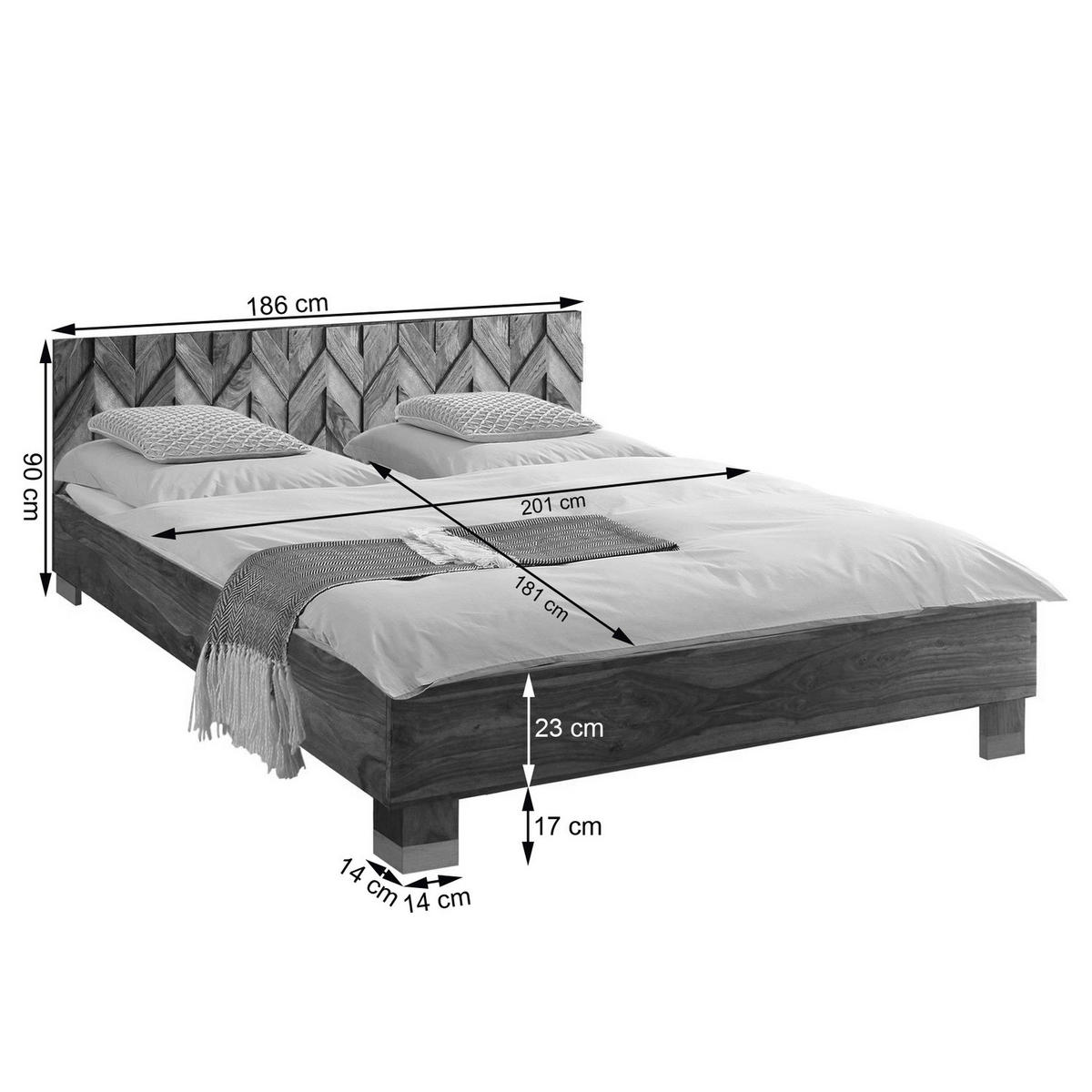 MASSIVHOLZBETT - Akazie massiv / Metall - Braun/Akaziefarben, Akazienholz/Holz (180/200cm) - home24