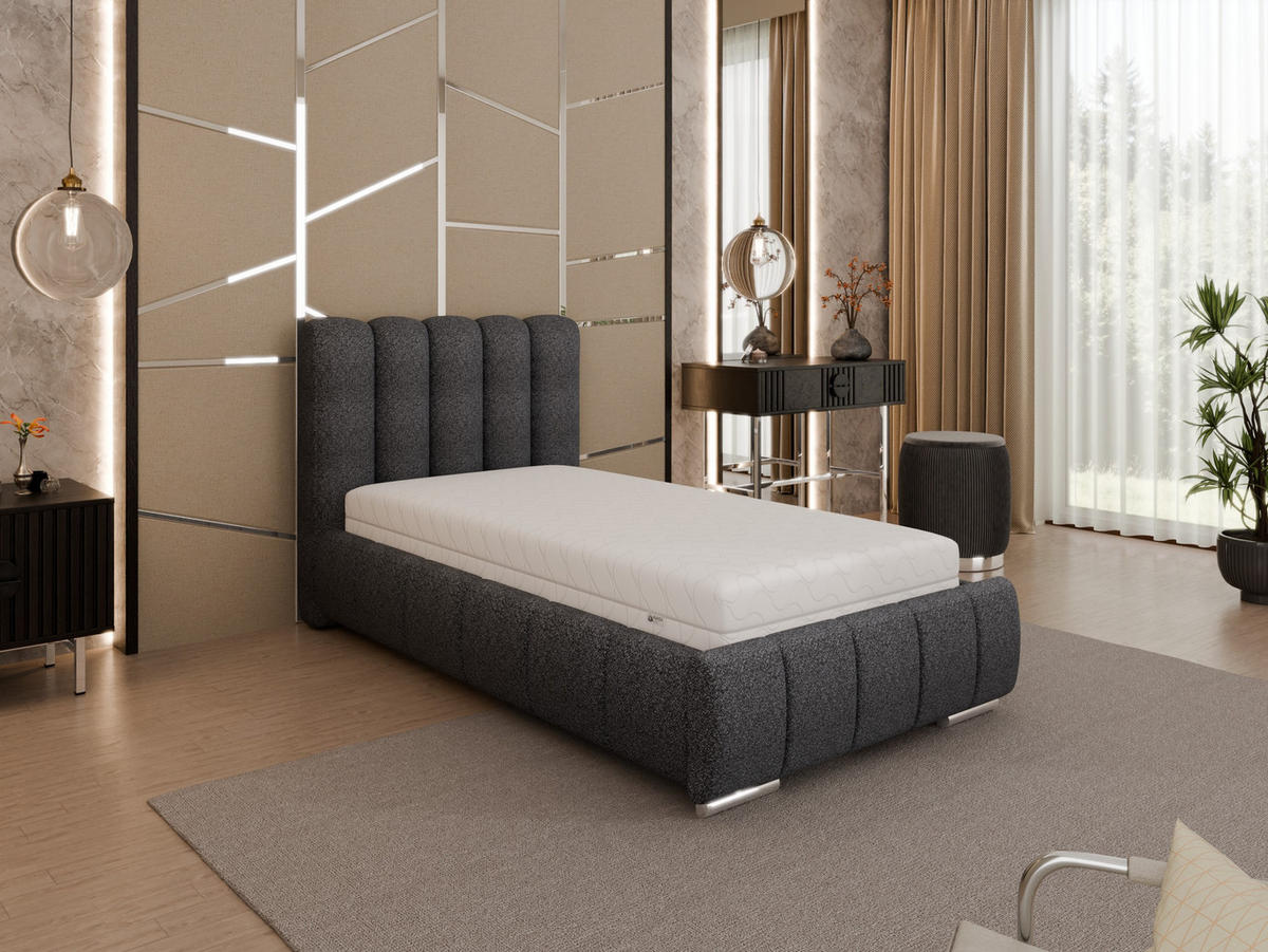 POLSTERBETT Zaira 90x200cm – Elegantes Polsterbett für modernen Wohnstil , Taschenfederkernmatratze Pocket KOKOS (20cm), Graphitfarben - Graphitfarben, Holz (90/200cm) - Panda Möbel