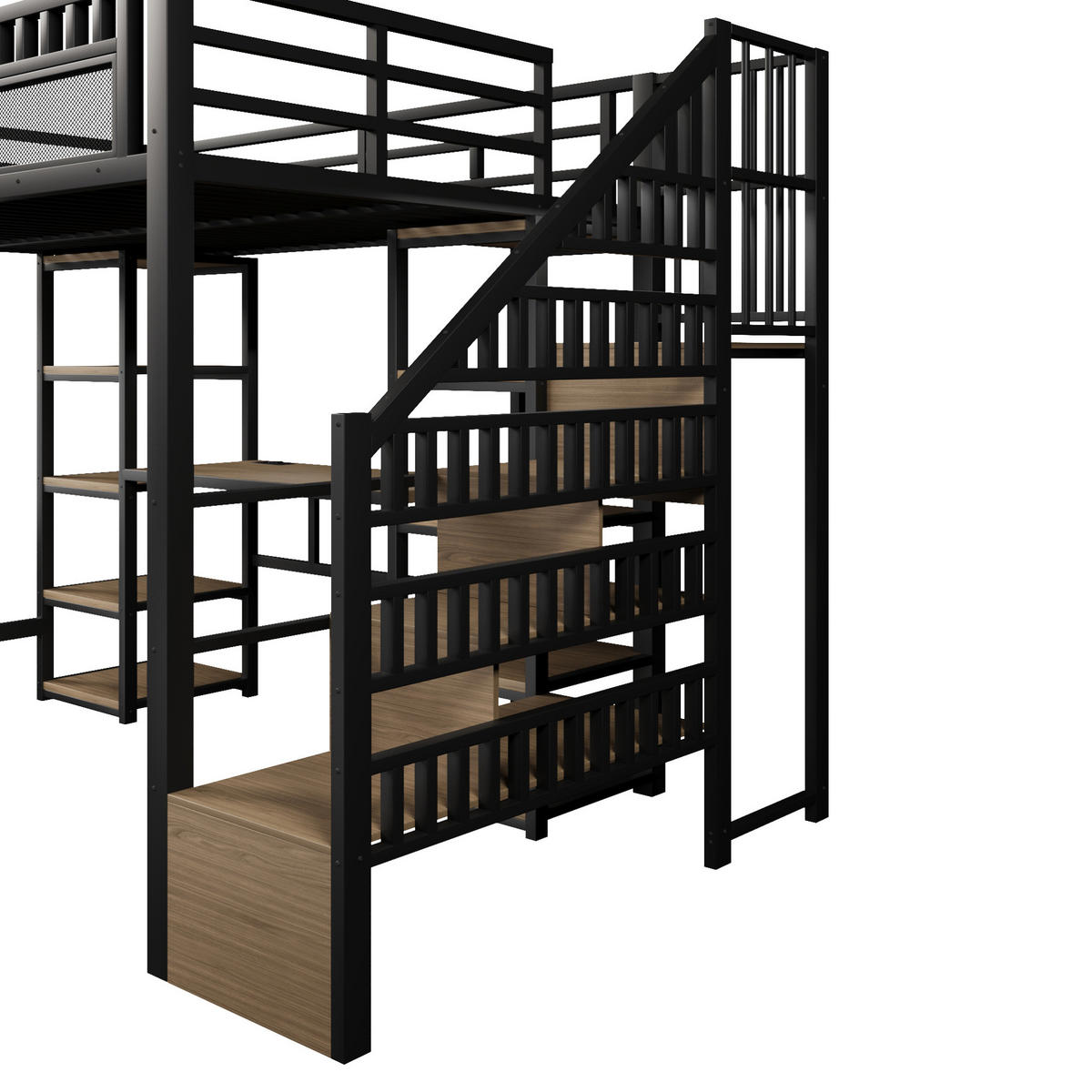 HOCHBETT 140/200 cm, Schwarz mit Schreibtisch, LED-Lichtleiste, ohne Matratze - Schwarz, Metall (140/200cm) - MIVRAY