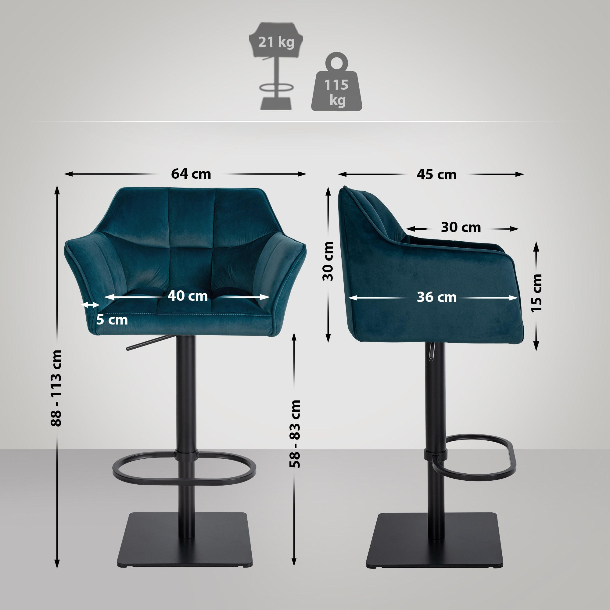 BARHOCKER Samt Grün - Schwarz/Grün, Textil/Metall (64/88/45cm) - CLP
