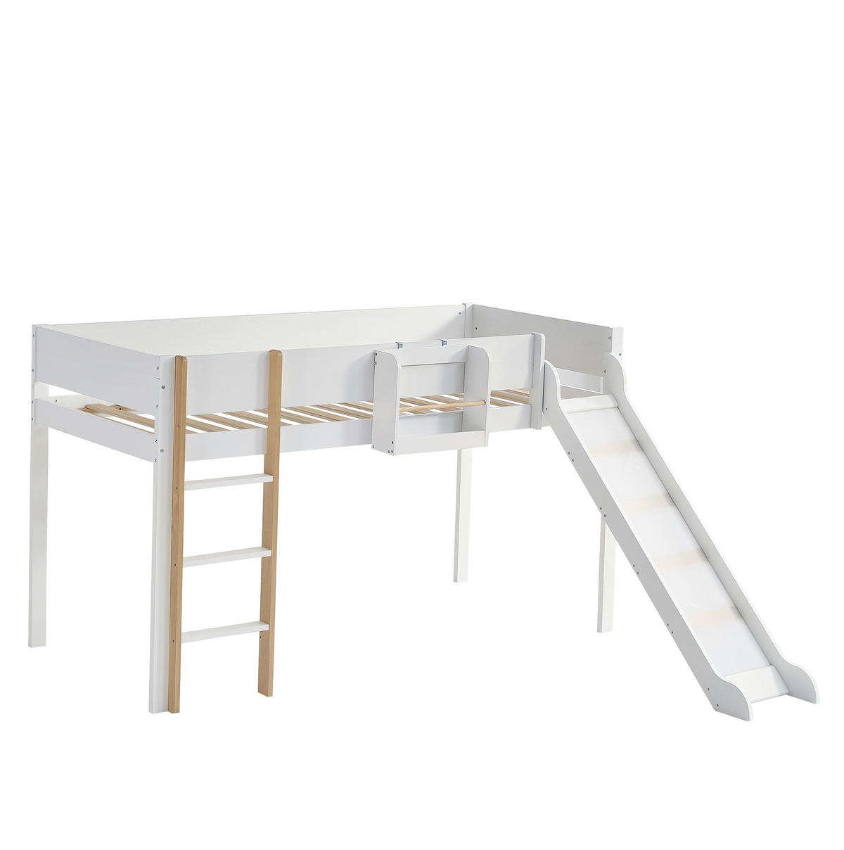 HOCHBETT mit Rutsche, dreistufiger Leiter, 90/200 cm, Weiß/Natur - Weiß, Holz (90/200cm) - MIVRAY