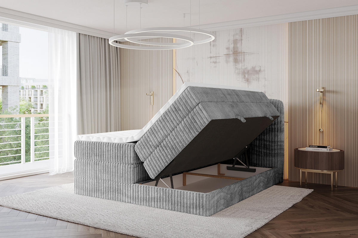 BOXBETT mit Matratze H3|H4 - NINA KING - 120x200 cm - Hellgrau - Hellgrau, Holzwerkstoff (120/200cm) - ALTDECOR