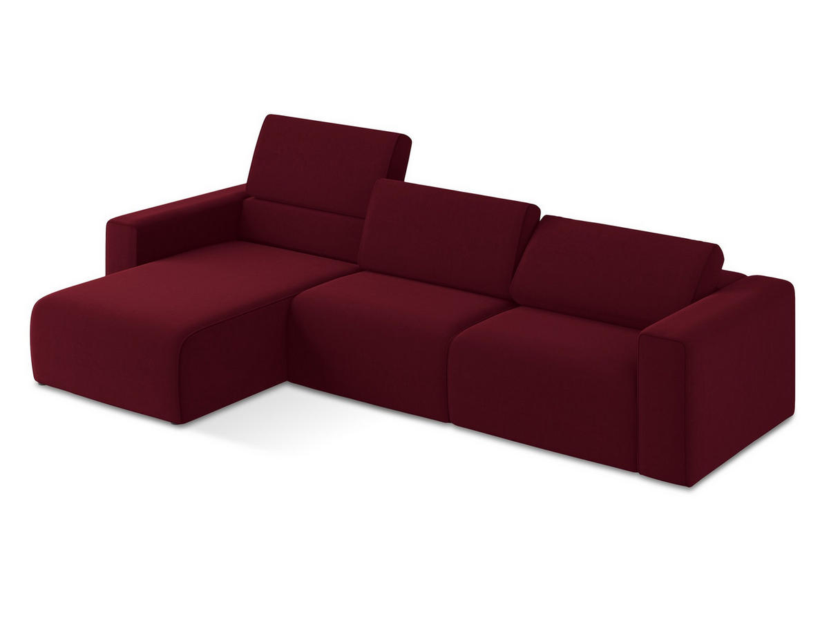 ECKSOFA Links Samt Stoff Rot - Bordeaux/Beige, Kunststoff/Textil (167/314cm) - Makamii