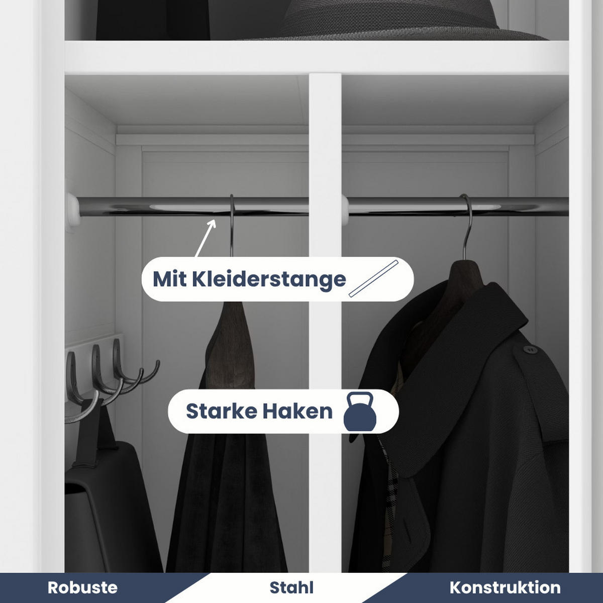 UMKLEIDESCHRANK Spind WIEN 1 Abteil 180x40x50cm Weiß - Weiß, Metall (40/180/50cm) - DELUKE