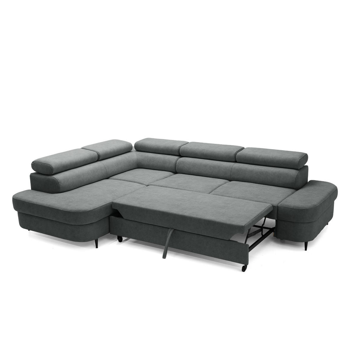 ECKSOFA PRIAM L Links mit Schlaffunktion 125x195 Velours Dunkelgrau - Dunkelgrau/Schwarz, Holz/Textil (203/275cm) - Muffo
