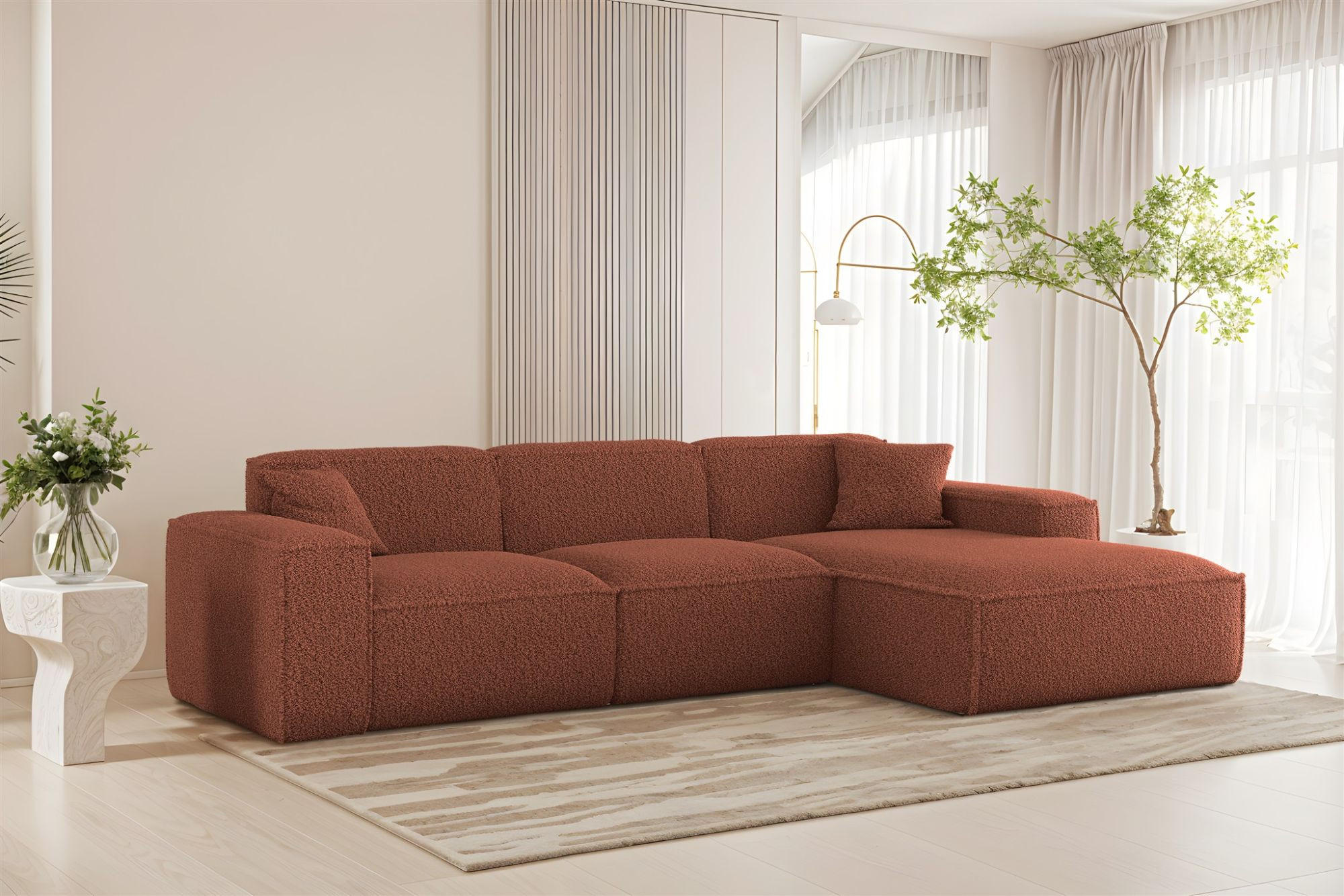 ECKSOFA Celes Premium In Sven - Rotbraun, Holzwerkstoff/Textil (266/165cm) - Fun Möbel