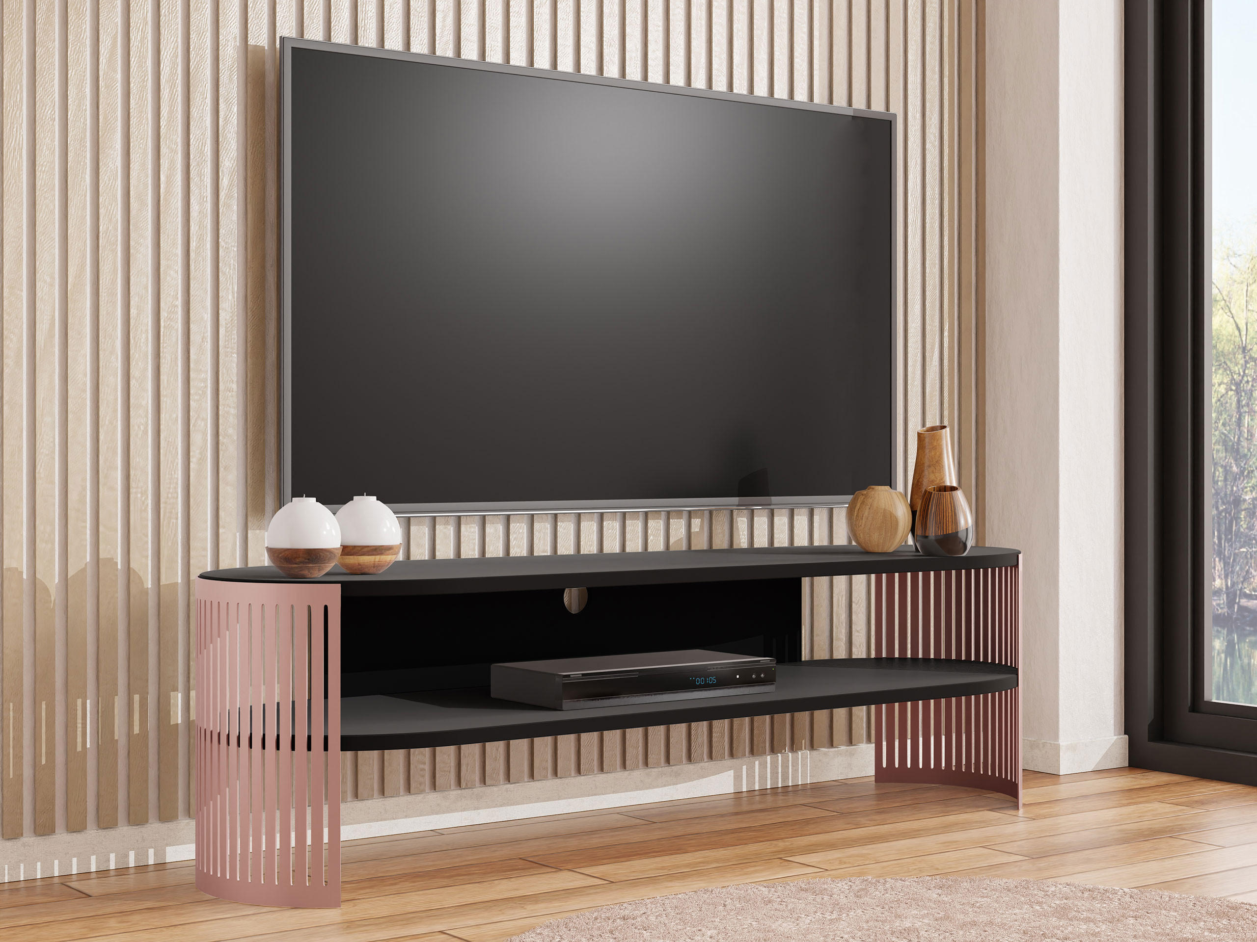 TV-LOWBOARD Fikoli Oval Ember - Messingfarben/Schwarz, Holzwerkstoff/Metall (140/40/40cm) - MIRJAN24