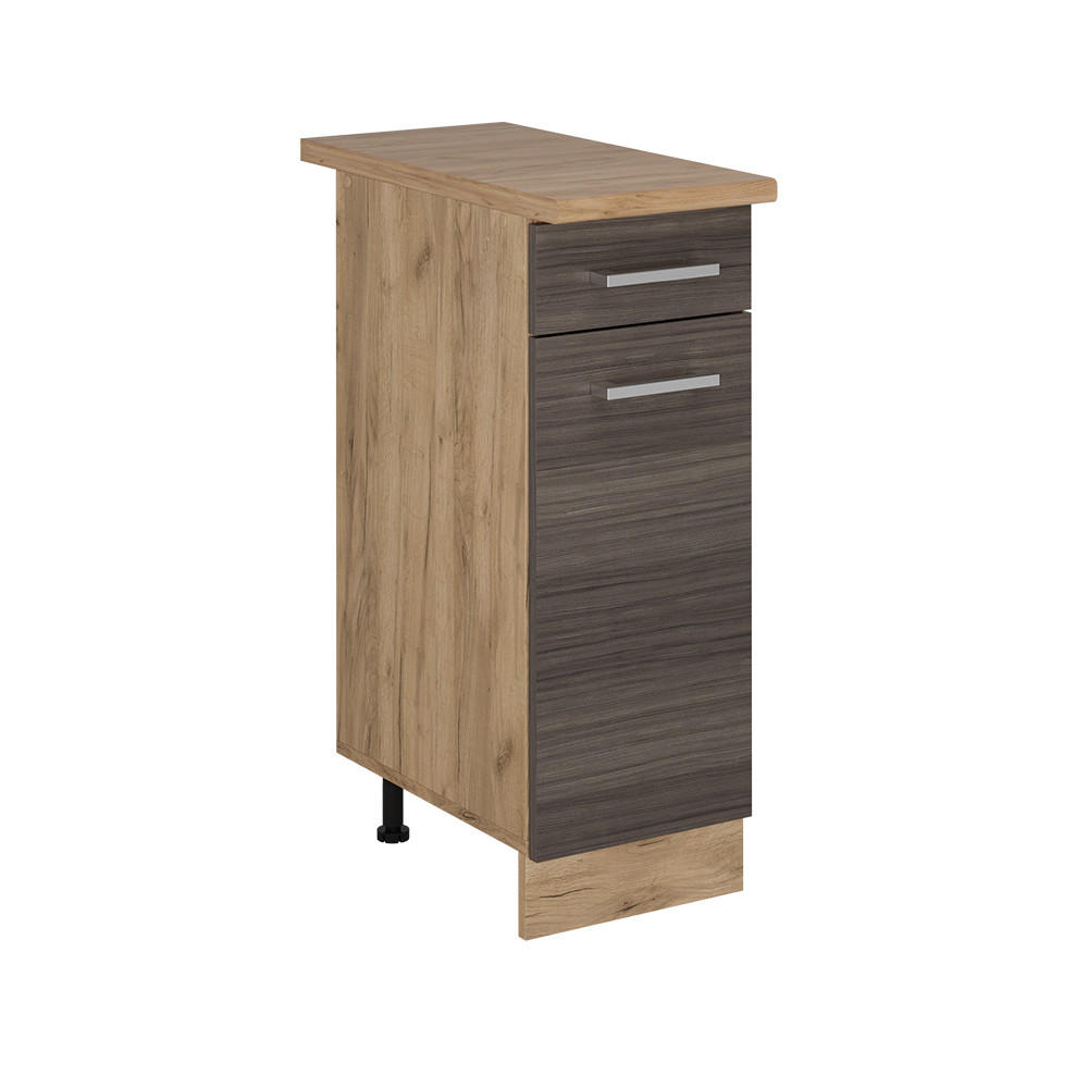 KÜCHENUNTERSCHRANK R-Line Edelgrau 30 cm , AP Eiche - Honigeiche/Eiche Wotan, Holzwerkstoff (30/81.6/60cm) - Vicco