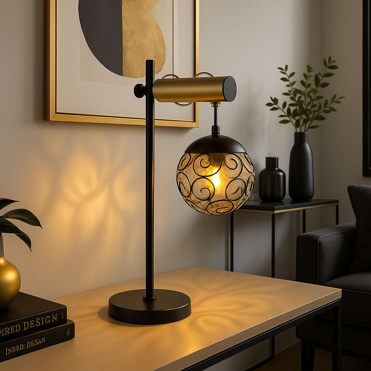 TISCHLEUCHTE Metall Schwarz Gold 2er Set - Schwarz, Metall (34/18/55cm) - Globo Lighting