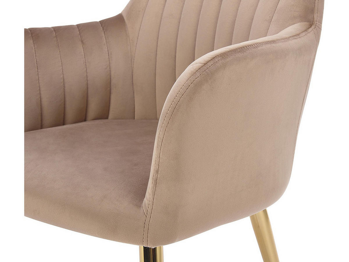 STUHL mit Armlehnen 2er-Set - Samt & goldfarbenes Metall - Beige - ELEANA - Beige, Textil (58/82/59cm) - Vente-Unique