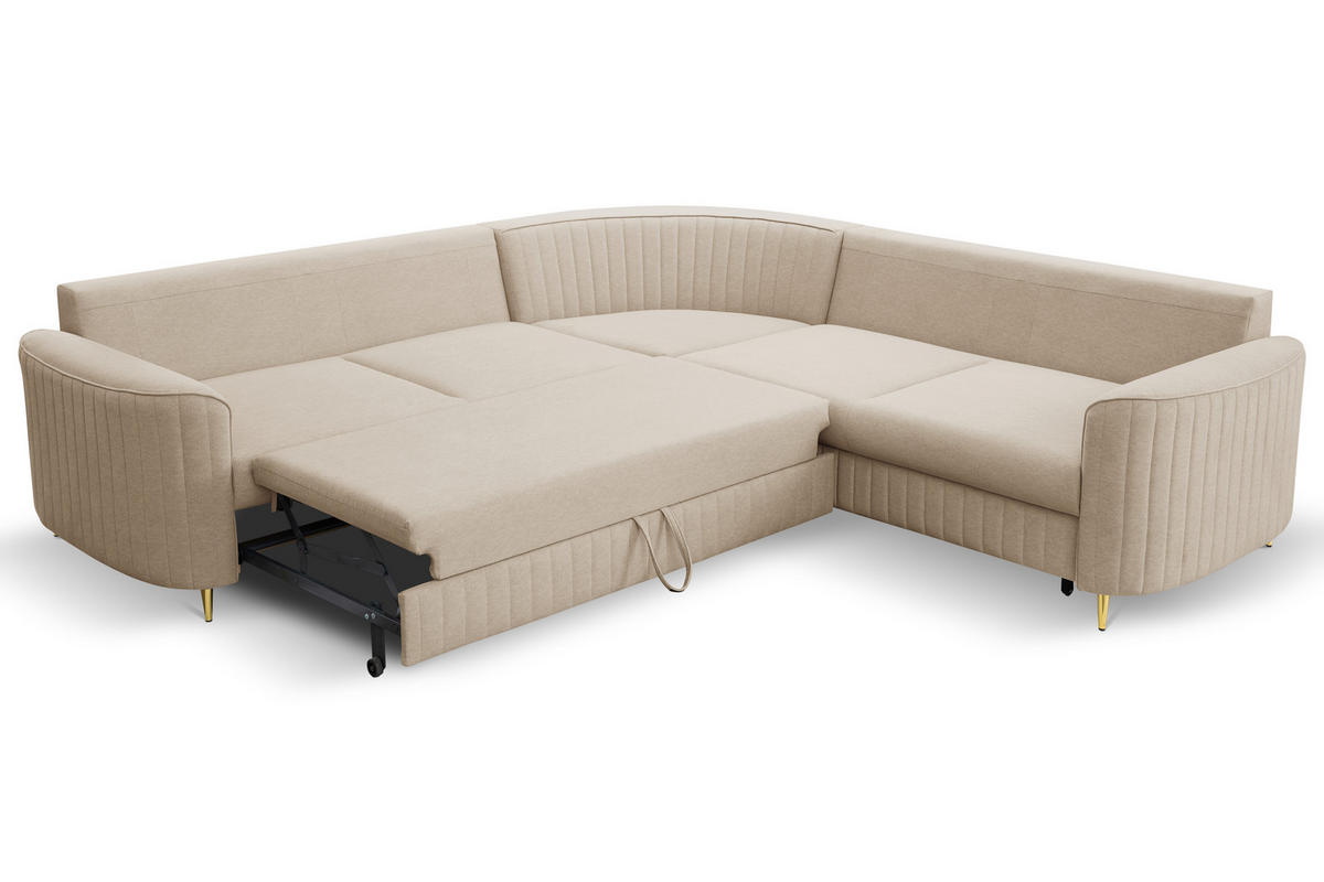 ECKSOFA LAREN, modernes Schlafsofa mit Stauraum, Plastikfüße, L-förmig, lose Rückenkissen freistehend, RECHTS 252x251x85 cm Beige - Beige, Holz/Textil (252/251cm) - DomoHome