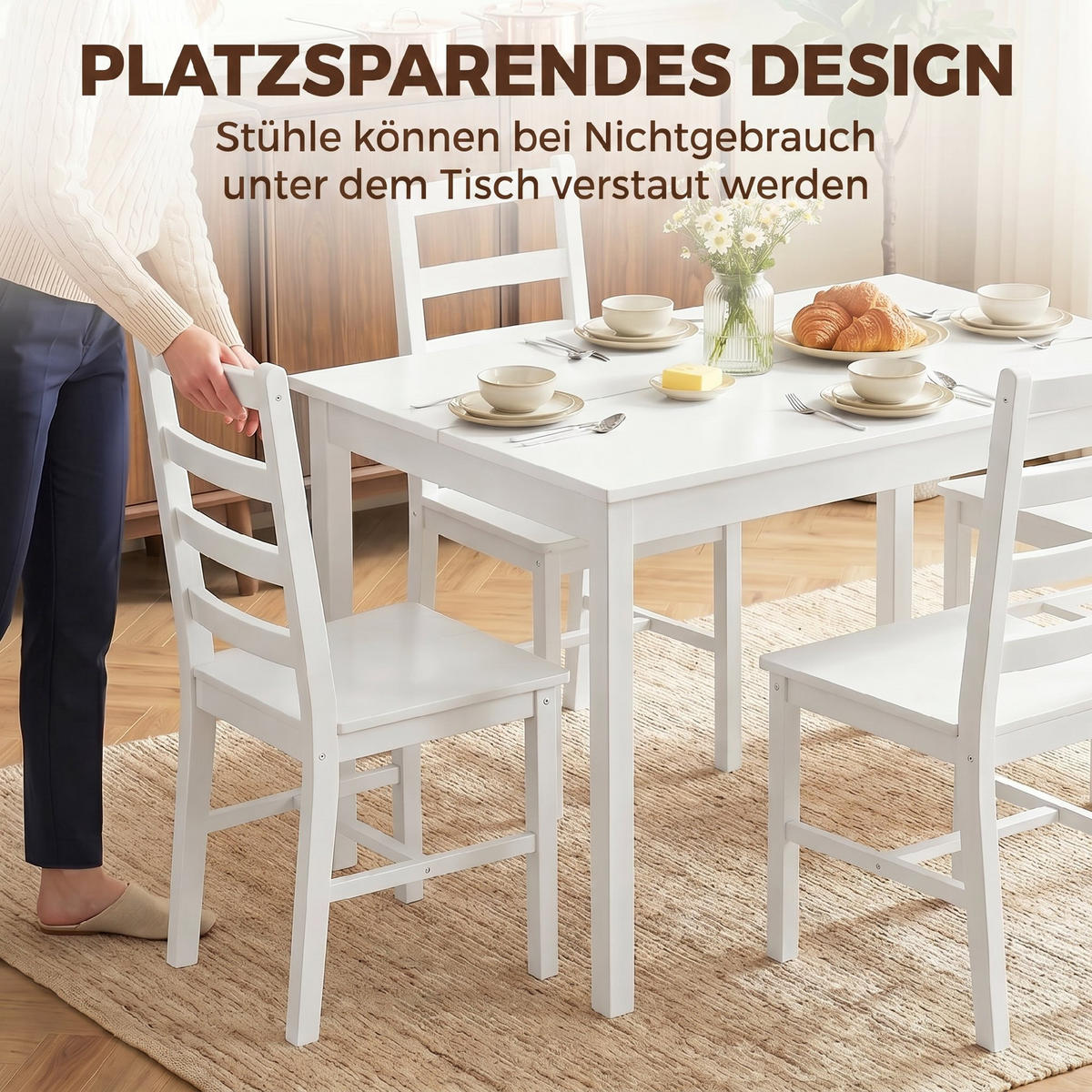 ESSGRUPPE mit 1 Tisch und 4 Stühlen Weiß 118.0/73.0/75.0 cm - Weiß, Holz (73/75/118cm)