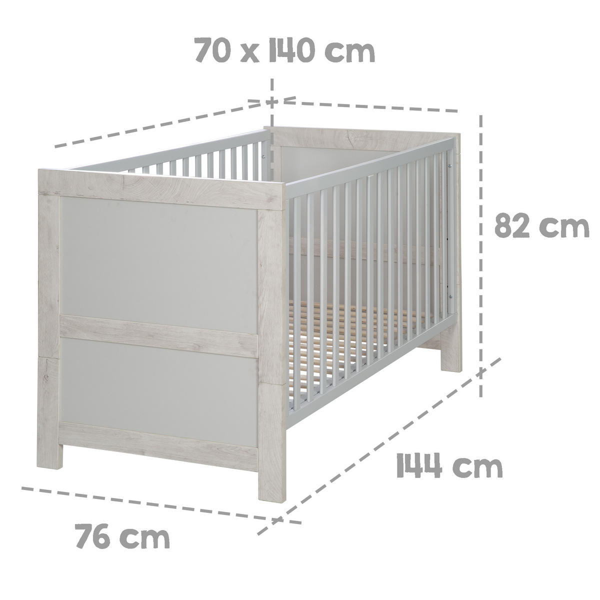 BABYZIMMER-SET Mila 3-teilig - Grau, Holzwerkstoff (135/190/142cm) - Roba