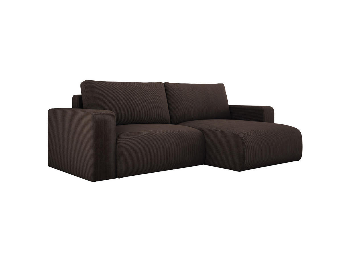 ECKSOFA Carl L-förmig Schlaffunktion und Bettkasten weicher Cordstoff flexibel stellbar lose Rückenkissen freistehend RECHTS 247x143x83cm Dark brown - Dunkelbraun, Holz/Textil (247/143cm) - DomoHome
