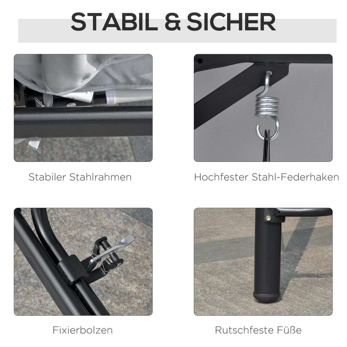 GARTENSCHAUKEL Schaukelbank mit Liege-Funktion, 3 Sitzer, Metall+Kunststoff, Grau - Grau, Kunststoff/Metall (240/170/209cm) - Outsunny