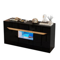 SIDEBOARD aus Spanplatte 140x40x70 cm Schwarz/Naturholz mit LED-Beleuchtung, 4 Schubladen, 2 Schränken und Hochglanz-Front - Schwarz, Holzwerkstoff (140/70/40cm) - Modfu