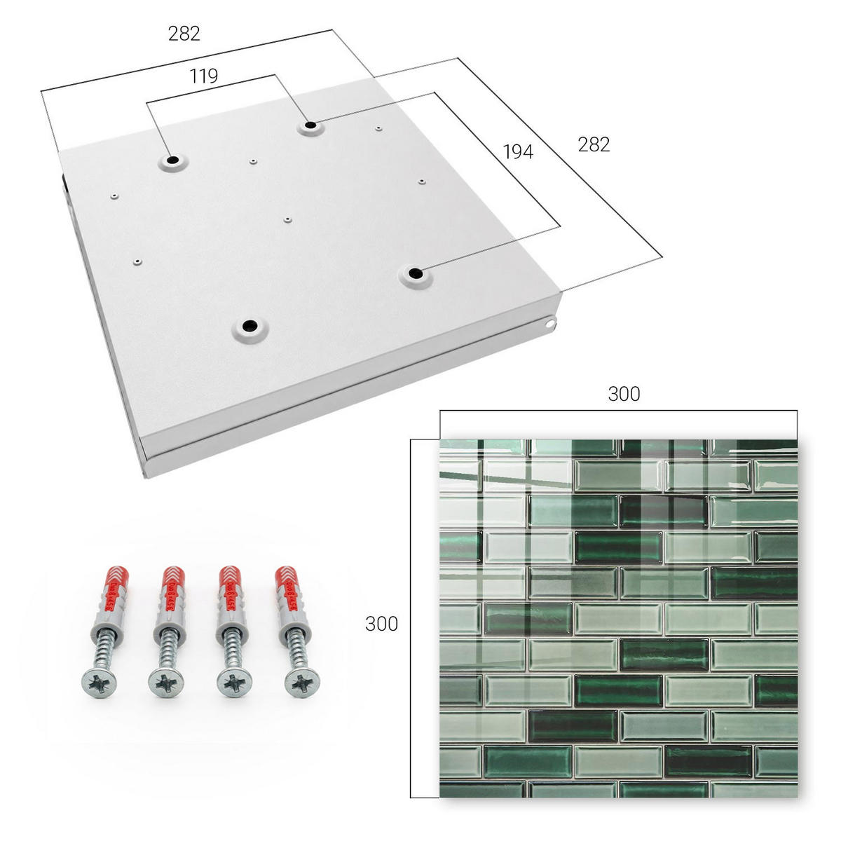 SCHLÜSSELBOX Weiß 30x30 cm – Türöffnung nach rechts - Grüne Wand - Grün, Metall (30/30/5cm) - TULUP