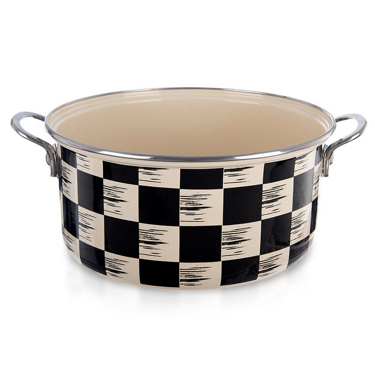 EMAILLIERTOPF Schachbrett mit Karomuster beige - Beige, Metall (26cm) - Orion 