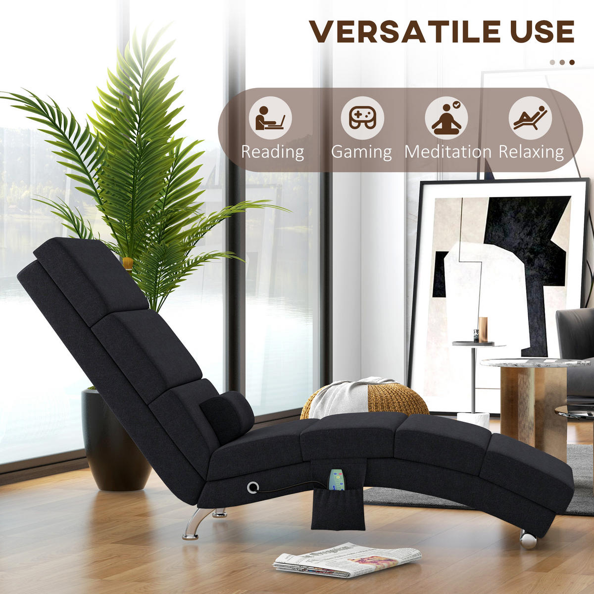 RELAXLIEGE mit 5 Massagemodi, Heizfunktion, Schwarz - Schwarz, Textil/Metall (56/84/168cm) - HOMCOM