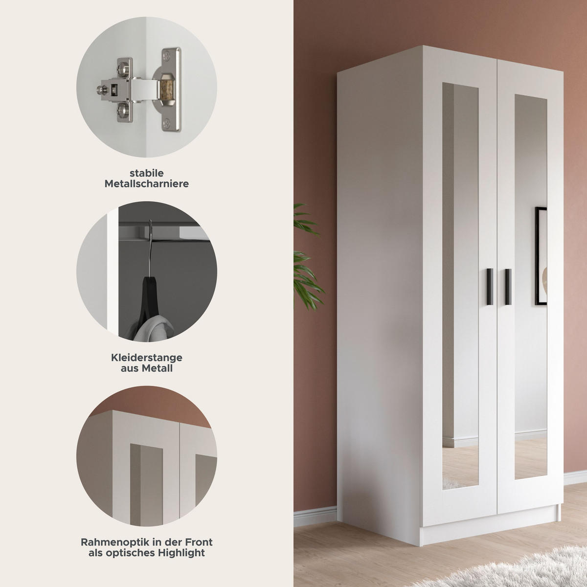 KLEIDERSCHRANK 2-türig VISBY (B/H/T: ca. 80/195/56 cm) in weiß/weiß - Weiß, Holzwerkstoff (80/195/56cm)