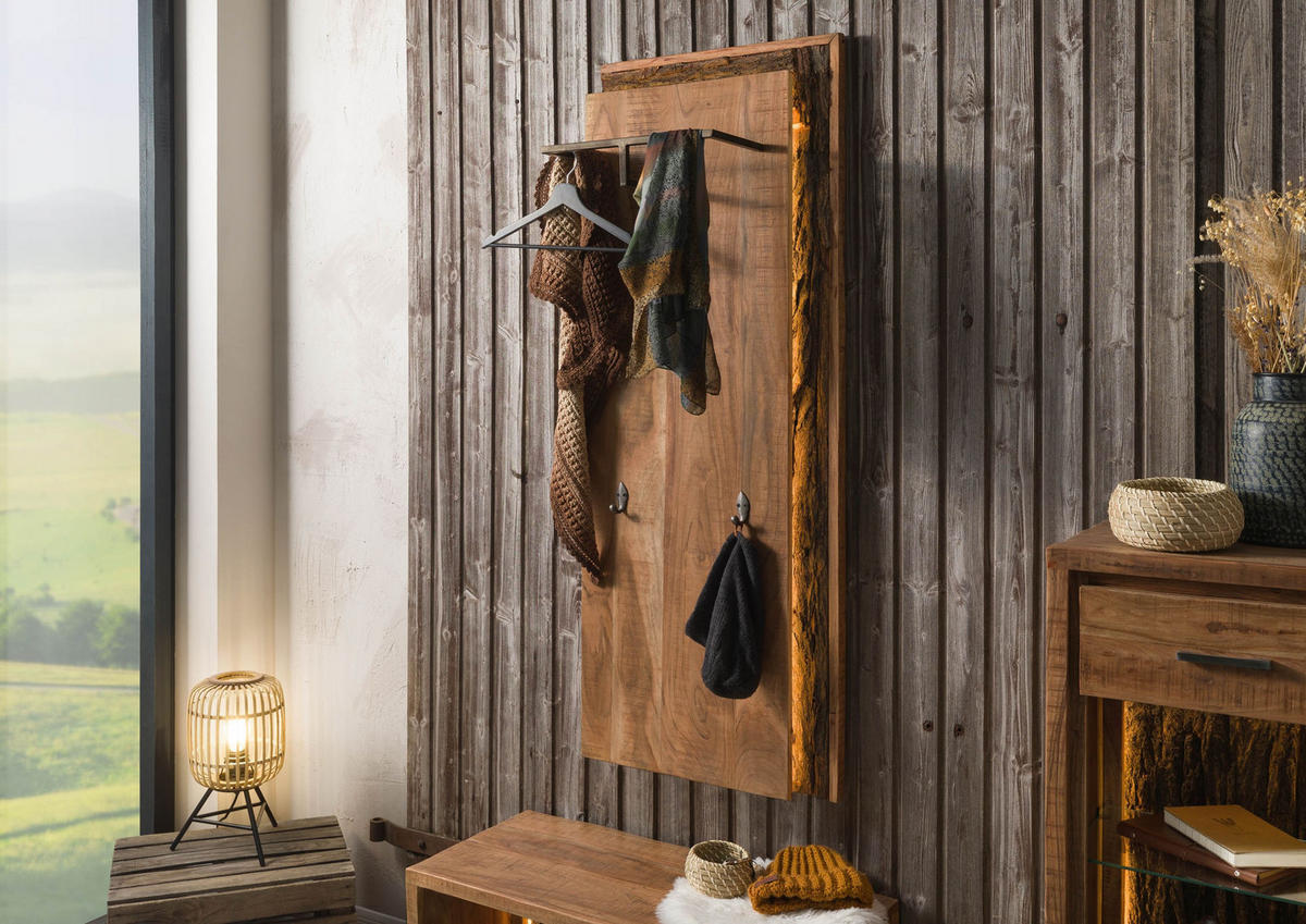 WANDGARDEROBE Akazie 56x27x150 natur lackiert BARK #120 n - Naturfarben, Holz (56/150/27cm) - Massivmoebel24