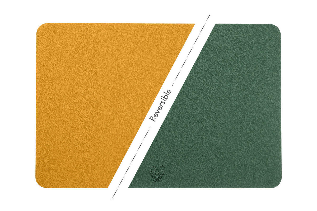 TISCHSET - 6er-Set - Recyceltes Leder in Senfgelb und Tannengrün - Gelb, Textil (30/44.5cm) - Björn