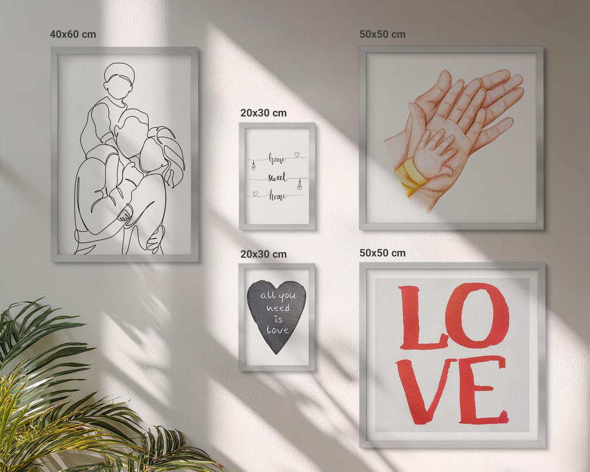 BILDER SET 5er Set - 50x50 cm & 20x30 cm & 40x60 cm Silberner Rahmen - Weltraum-Astronauten-Sterne - Silberfarben, Kunststoff (40/60cm) - TULUP