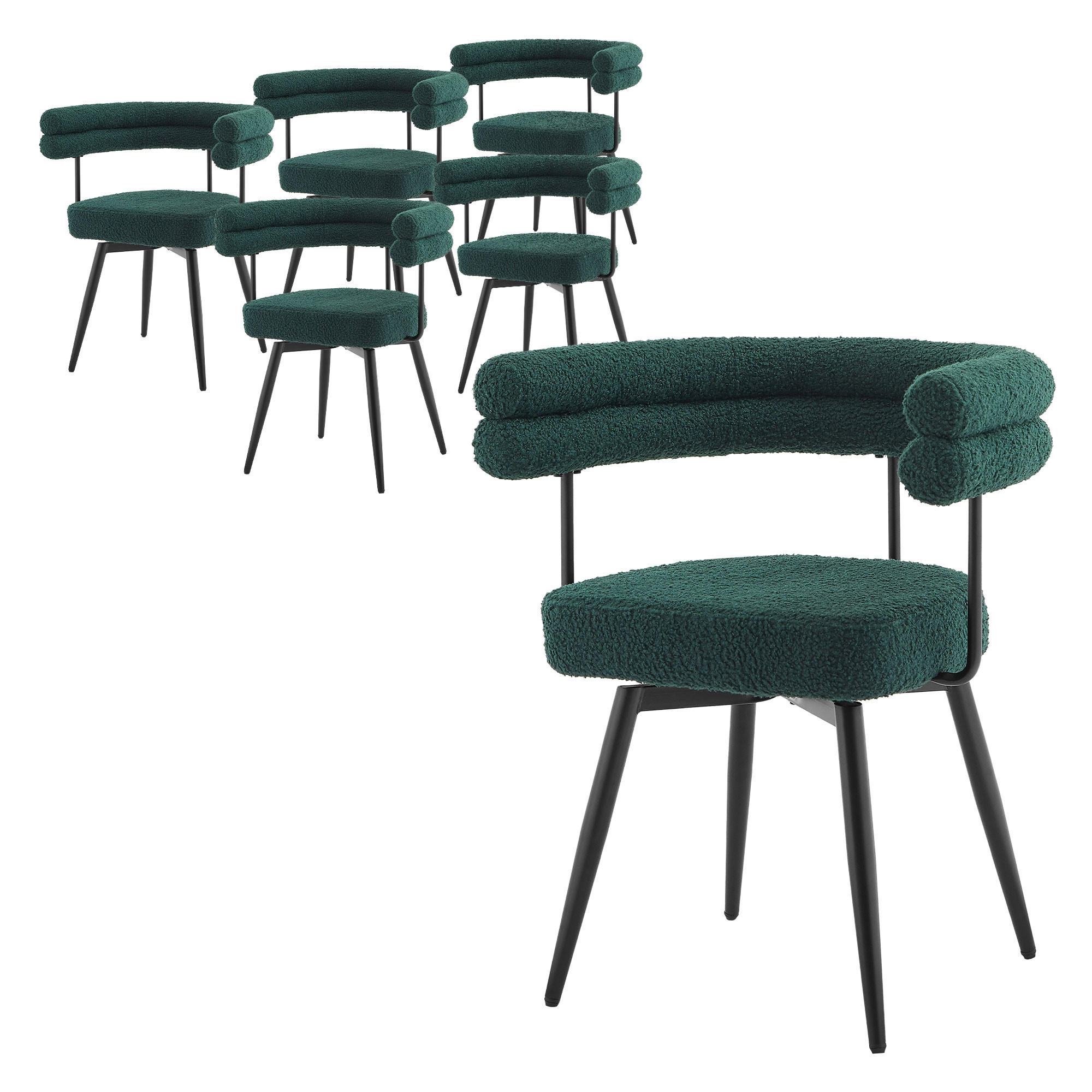 ML-DESIGN JÍDELNÍ ŽIDLE otočné, sada 6 ks, tmavě zelená, látka Teddy