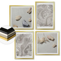 WANDBILDER 4er Set - 50x50 cm & 40x60 cm Goldrahmen - Moderne abstrakte Formen - Goldfarben, Kunststoff (50/50cm) - ArtPrintCave