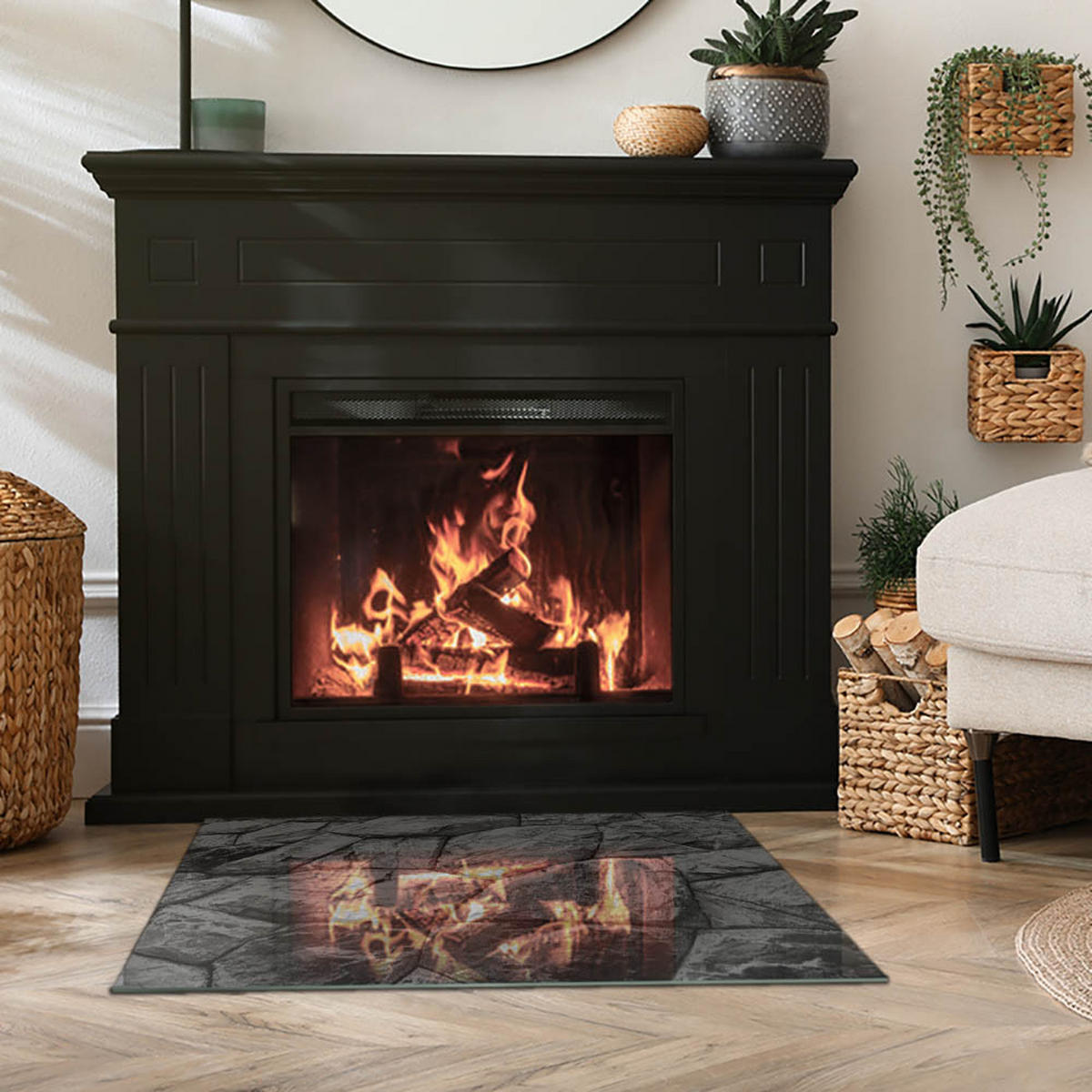 GLASPLATTE für Kamin 80x60 cm Grau - Grau, Glas (80/60/0.4cm) - ArtPrintCave