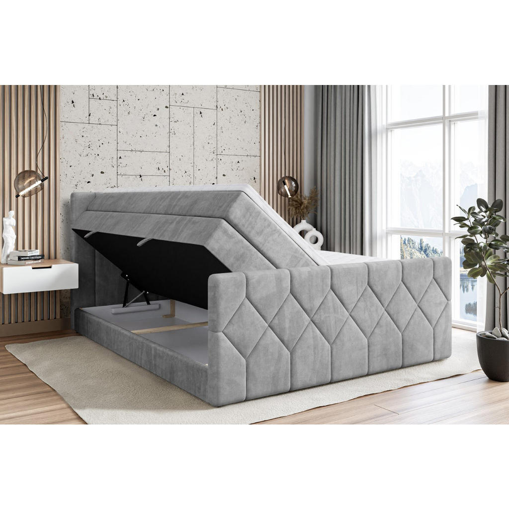 Thumbnail - Altdecor Boxspringbett, Hellgrau, Holzwerkstoff, Höhe ca. 40 cm, 200x200 cm, Schlafzimmer, Betten, Boxspringbetten